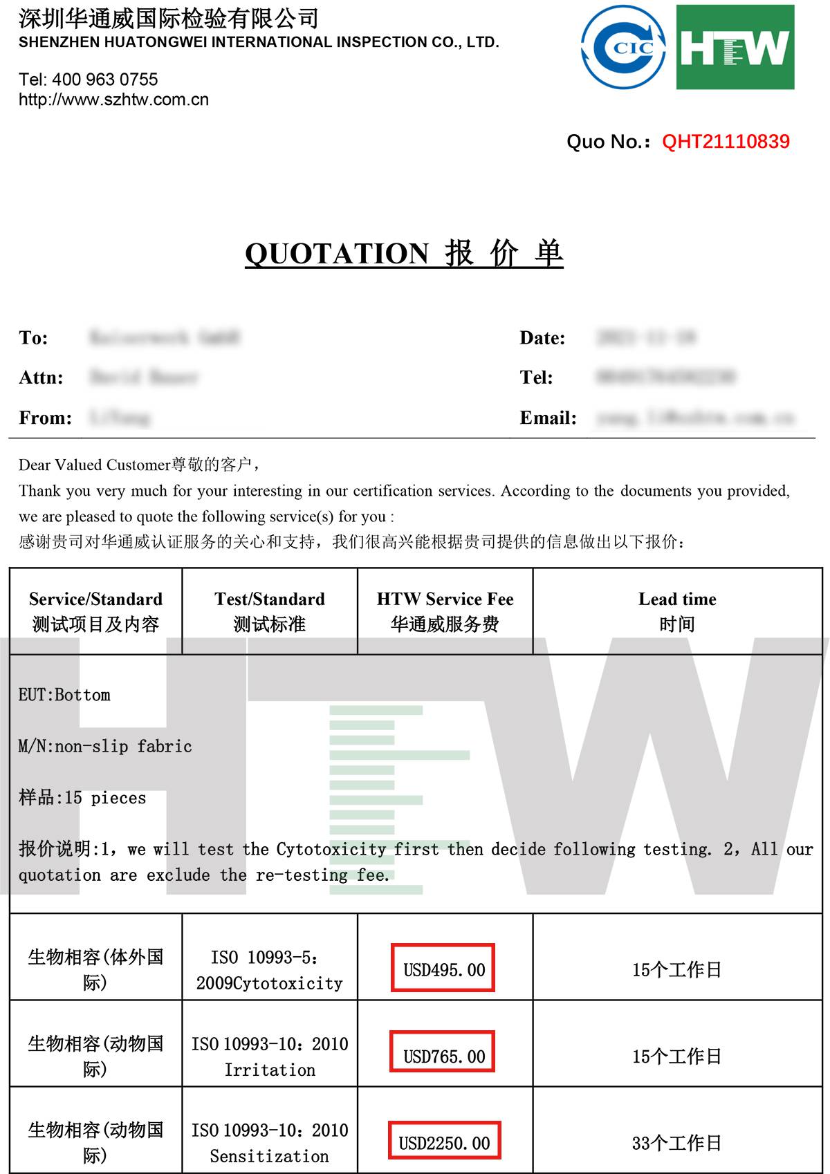 Biocompatibility Testing cost